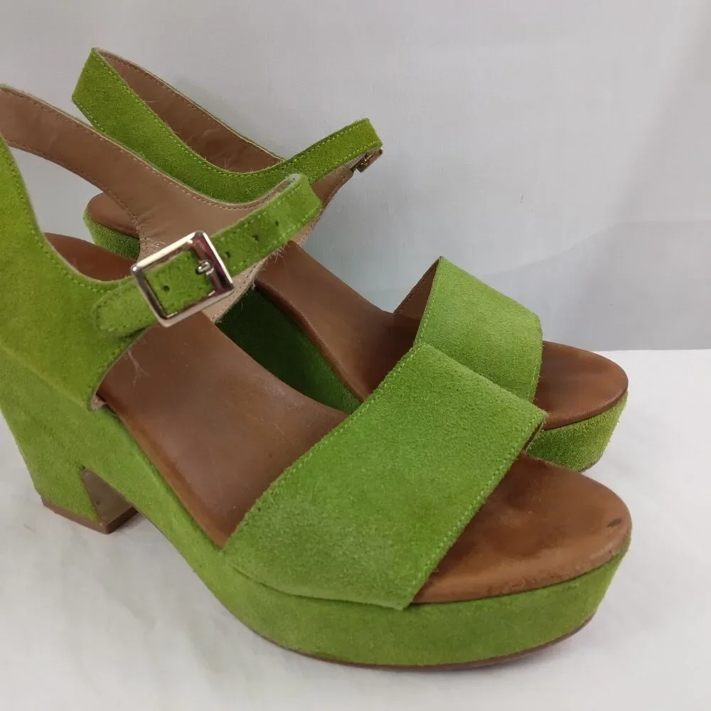 V1969 19v69 Italia Green Suede Open Toe Ankle Strap Chunky Platform Heels 39 - Picture 3 of 15